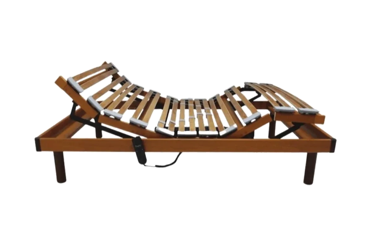 Cama articulada elétrica de madeira com estrado de ripas e comando